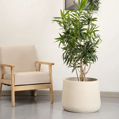 Gros pot de fleur beige