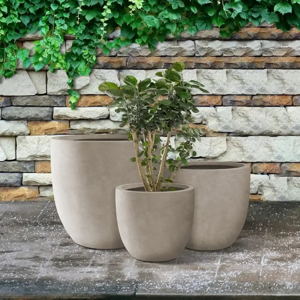 Lot de 3 gros pots de fleurs extérieur en béton