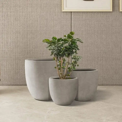 Lot de 3 gros pots de fleurs extérieur en béton