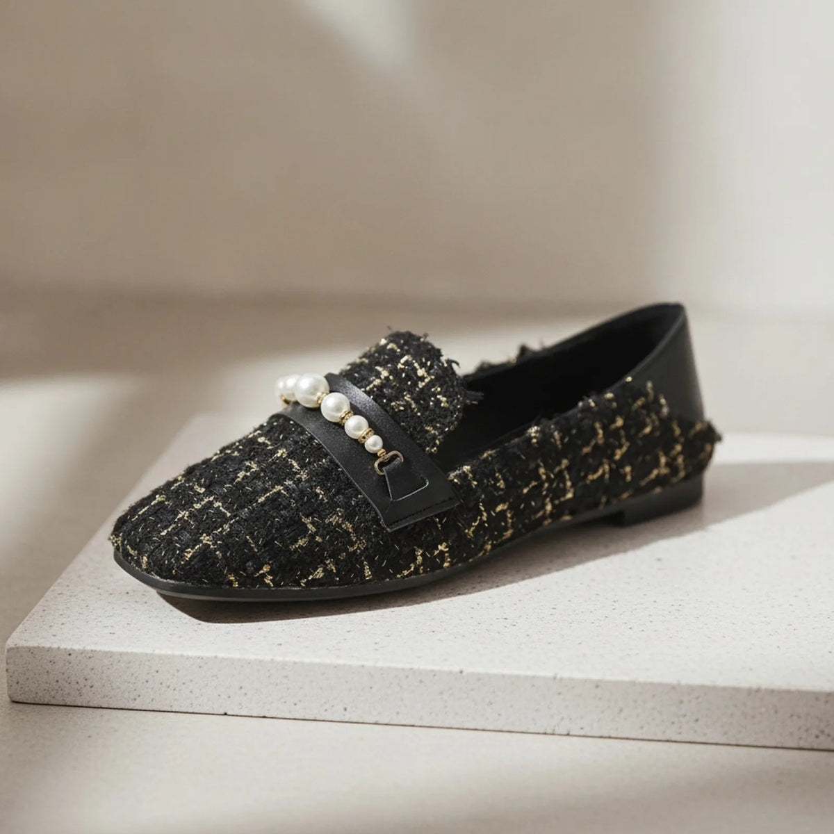 Luxe Atelier Mocassins en Tweed Ornés de Perles