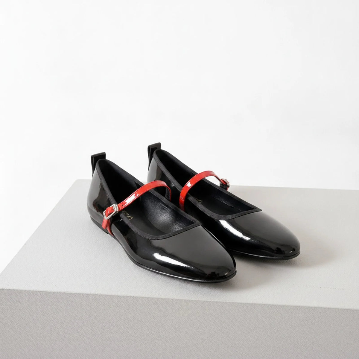 Luxe Mocassins Ballerines Vernis Noir/Rouge