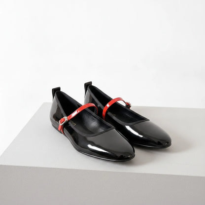 Luxe Mocassins Ballerines Vernis Noir/Rouge