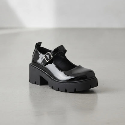 Luxe Mocassins Mary Jane vernis noir semelle épaisse