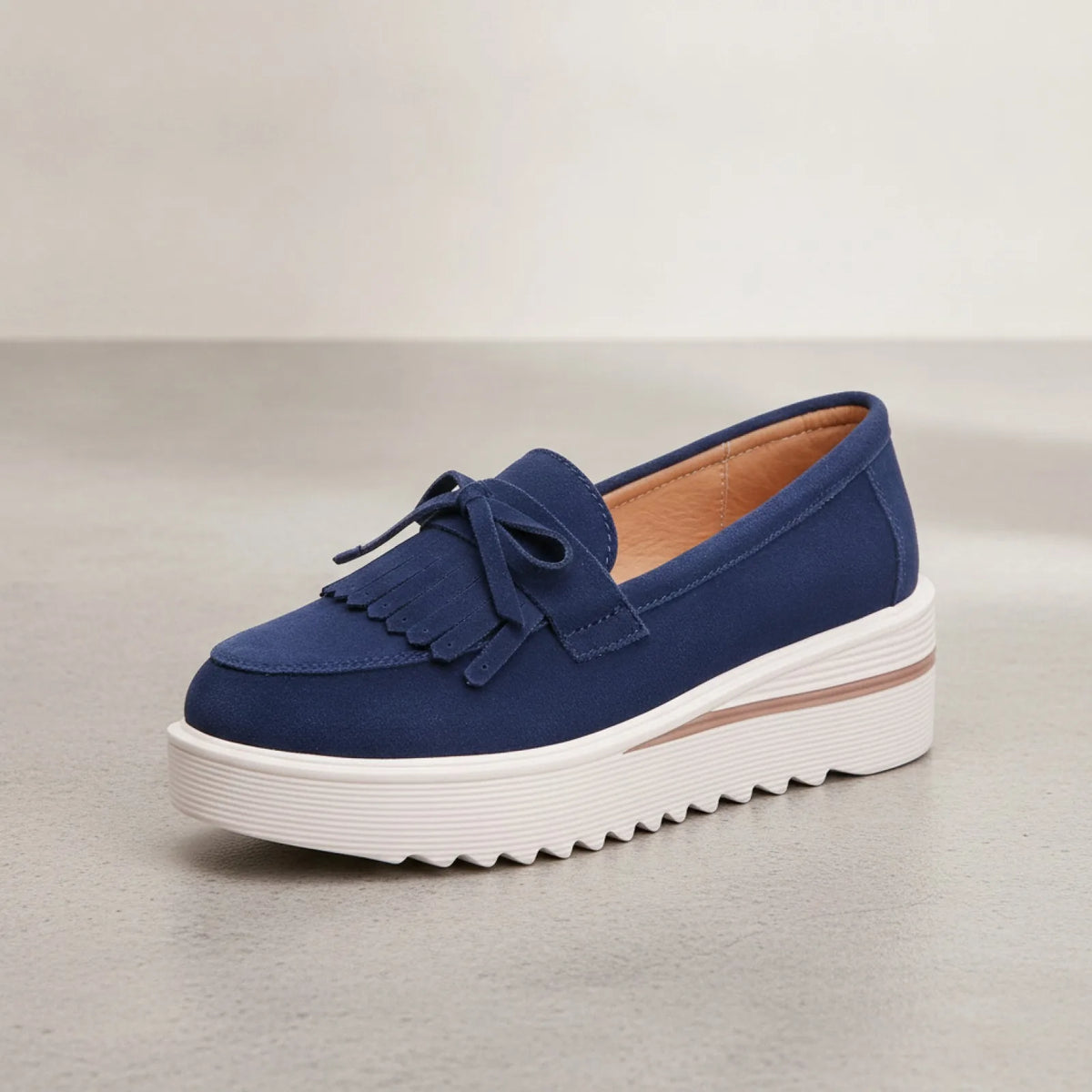 LuxeChic Mocassins daim plateforme compensée franges