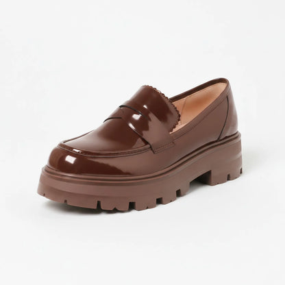 Luxia Mocassins Marron Cuir Vernis Plateforme