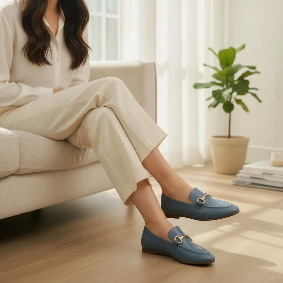 Luxora Mocassins Cuir Véritable Boucle Dorée Élégants