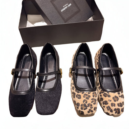 BrandX Mocassins Ballerines Femme Boucle Noir ou Léopard