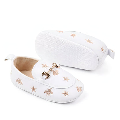 Mocassins Bébé Fille-Cuir Végan Motif Étoiles Adorables