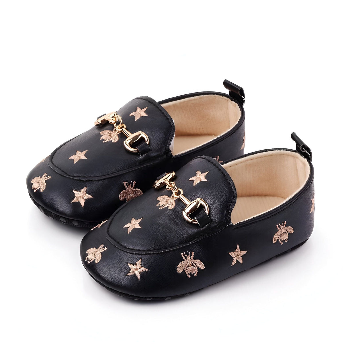 Mocassins Bébé Fille-Cuir Végan Motif Étoiles Adorables