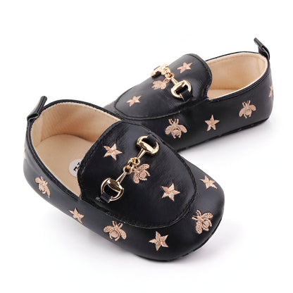 Mocassins Bébé Fille-Cuir Végan Motif Étoiles Adorables