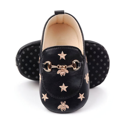 Mocassins Bébé Fille-Cuir Végan Motif Étoiles Adorables