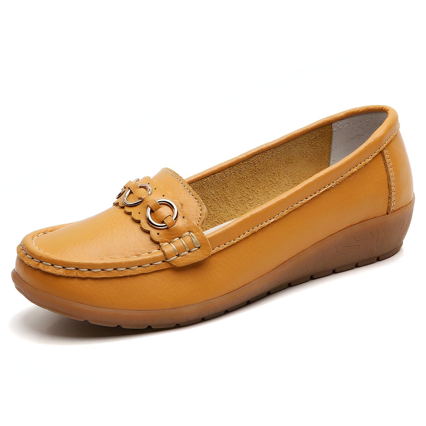 LuxeCuir Mocassins compensés cuir femme boucles dorées