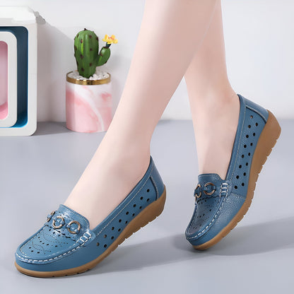 LuxeCuir Mocassins compensés cuir femme boucles dorées