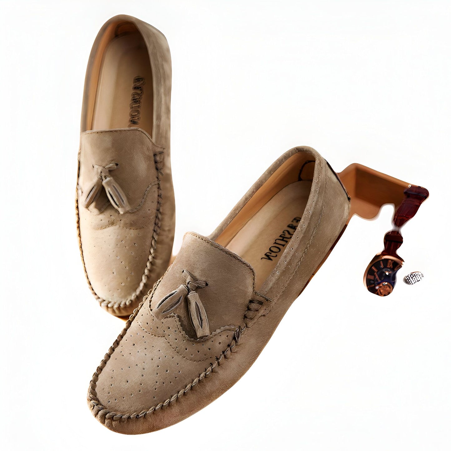 BrandX Mocassins Homme Élégants en Suédine Beige