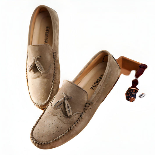 BrandX Mocassins Homme Élégants en Suédine Beige