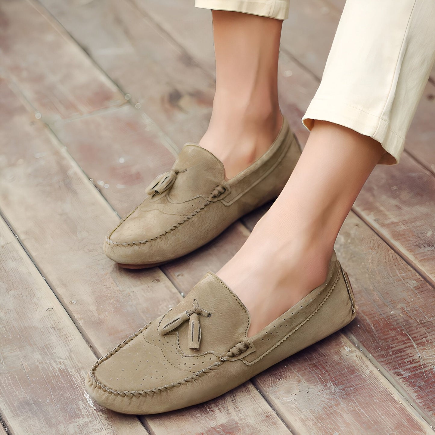 BrandX Mocassins Homme Élégants en Suédine Beige