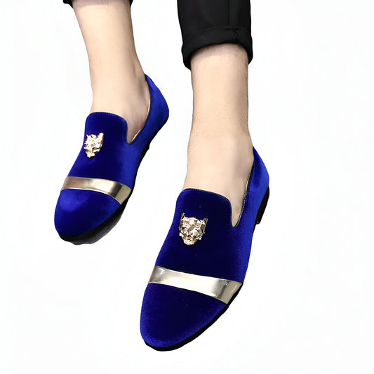 BrandX Mocassins Velours Écusson Tigre Homme Mariage