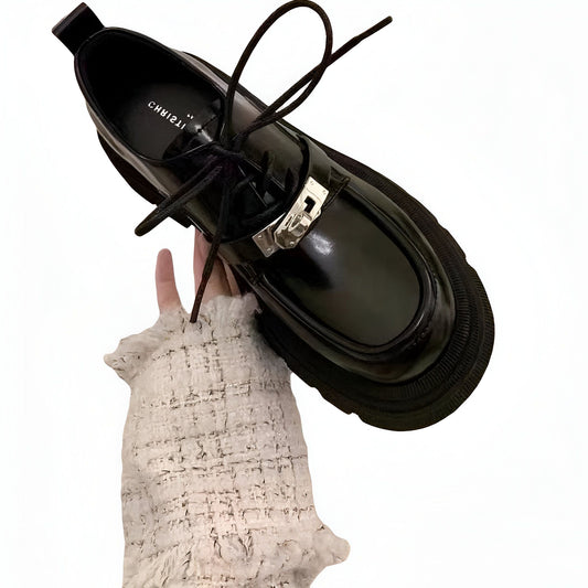 Viva Mocassins Derbies Femme Cuir Noir Semelle Épaisse