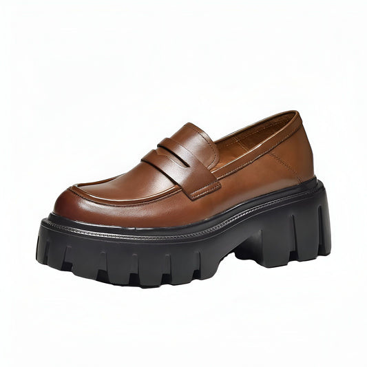 Nova Mocassins Cuir Femme Bout Rond Semelle Épaisse