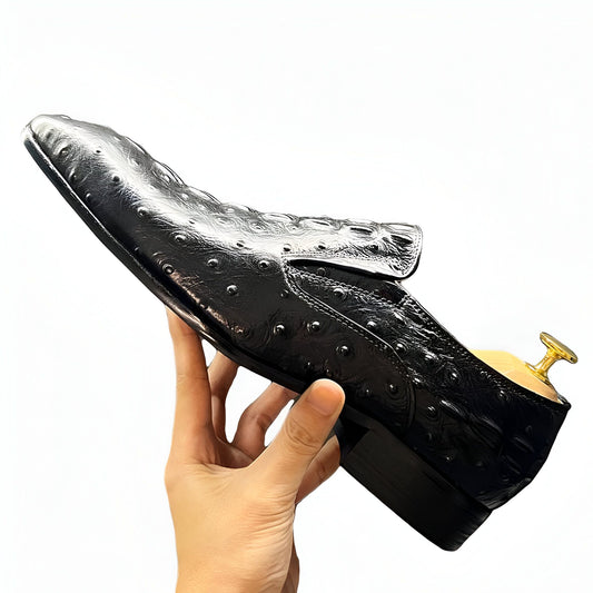 NovaShoes Mocassins Cuir Grain Croco Noir Homme