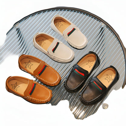 Brandé Mocassins Garçons Cuir Souple Bandes Colorées