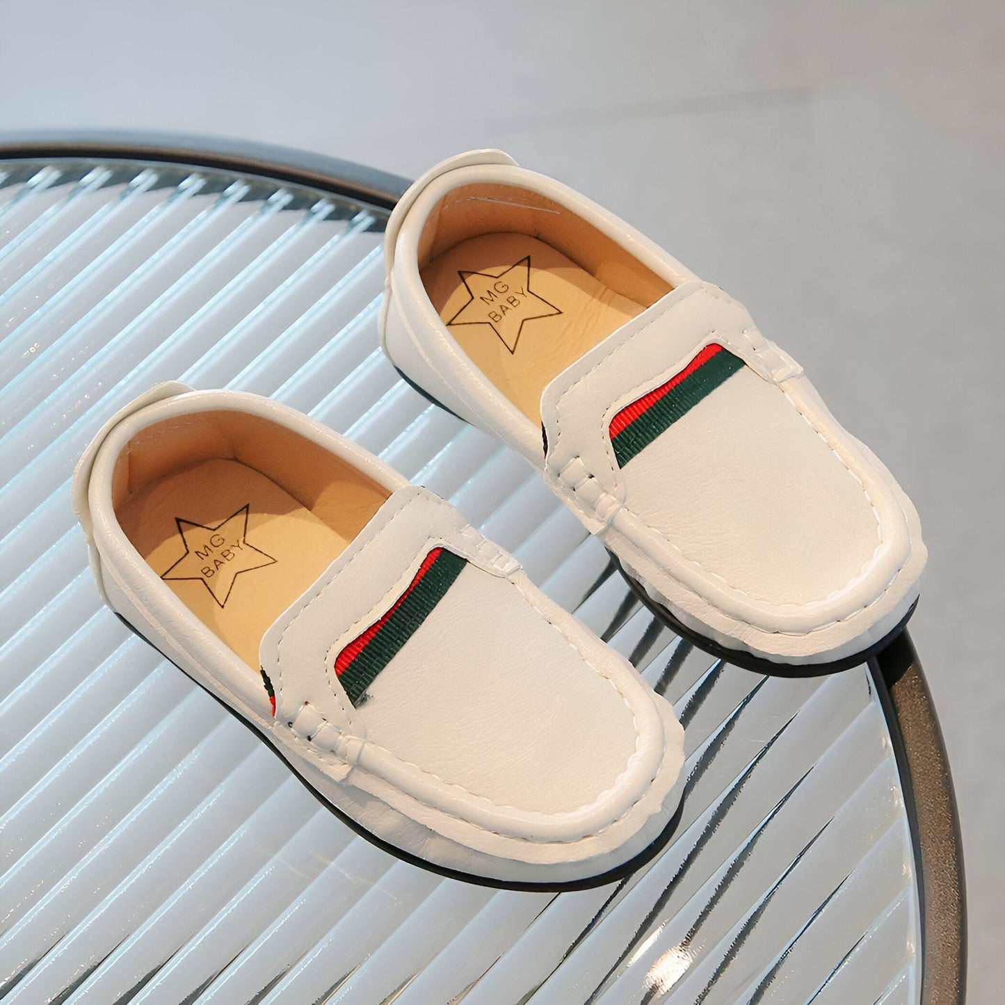 Brandé Mocassins Garçons Cuir Souple Bandes Colorées