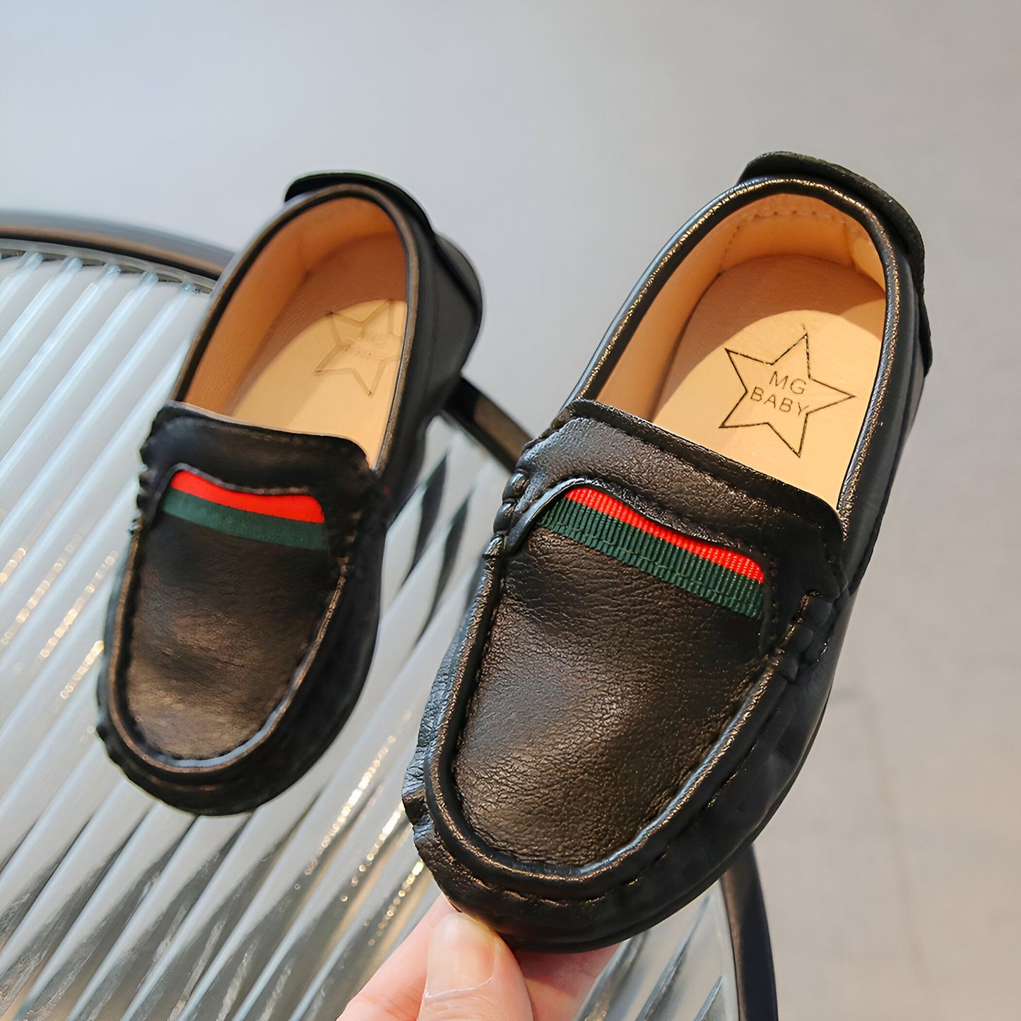 Brandé Mocassins Garçons Cuir Souple Bandes Colorées