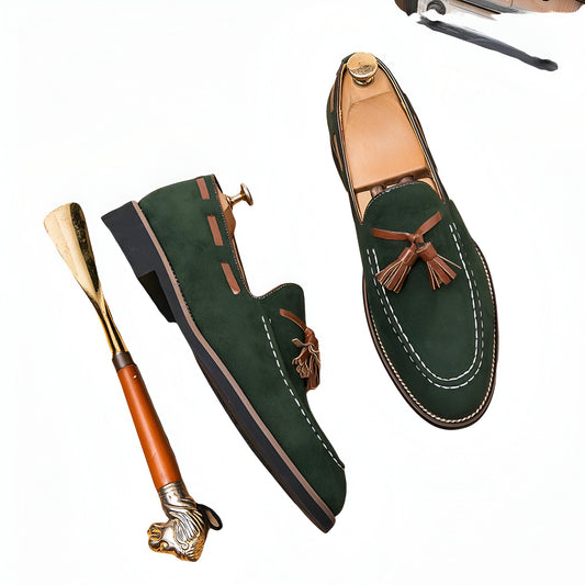 Luxe Mocassins Daim Vert Homme à Glands - Chaussures
