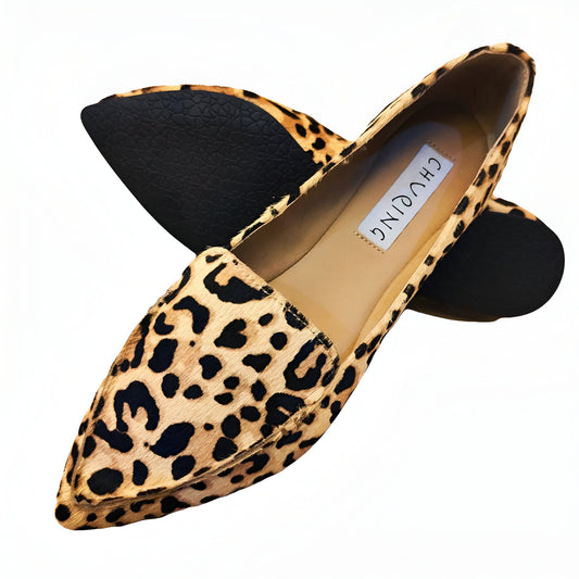 Luxora Mocassins Femme Pointus Cuir Vachette Léopard