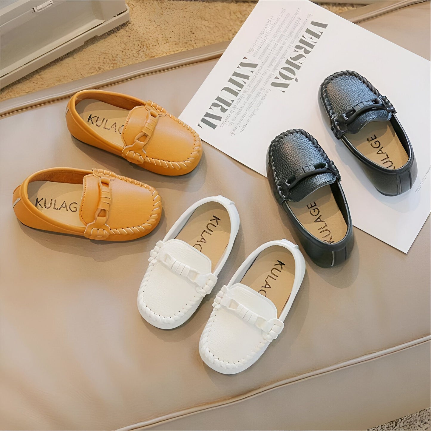 AzurKids Mocassins enfant garçon cuir souple - confort