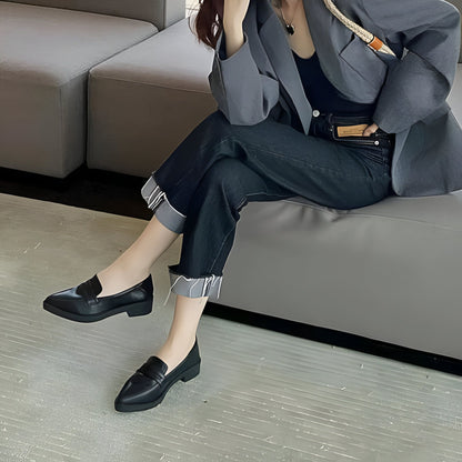 Ax Mocassins Femme Bout Pointu Talon Carré Cuir Végétal