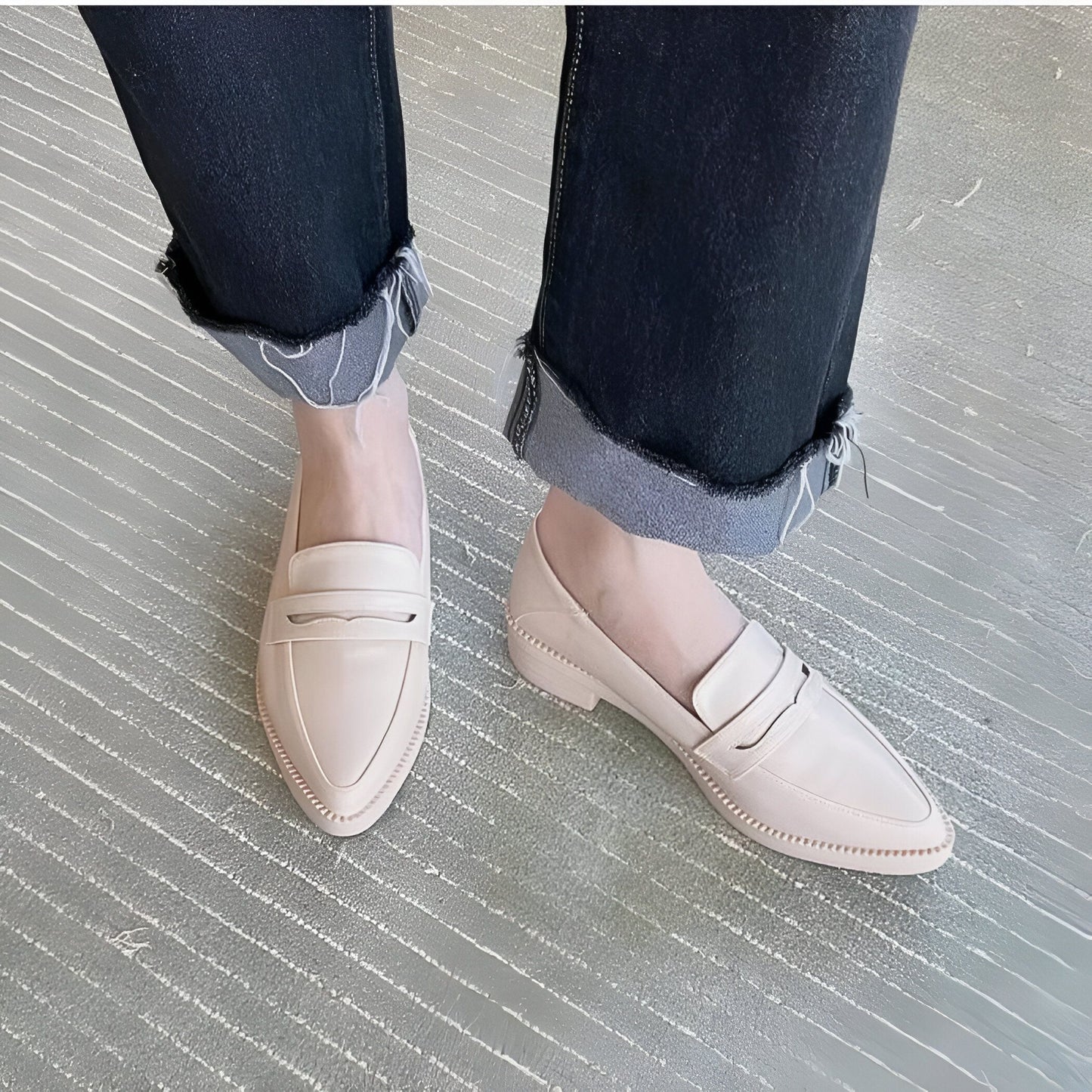 Ax Mocassins Femme Bout Pointu Talon Carré Cuir Végétal