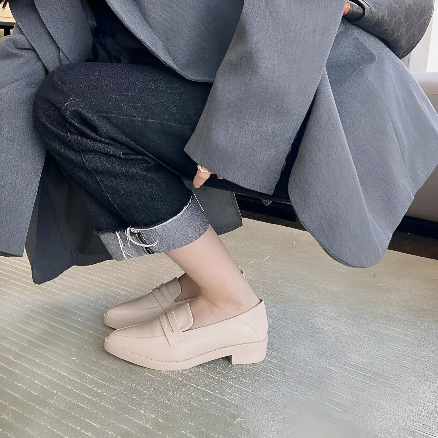 Ax Mocassins Femme Bout Pointu Talon Carré Cuir Végétal
