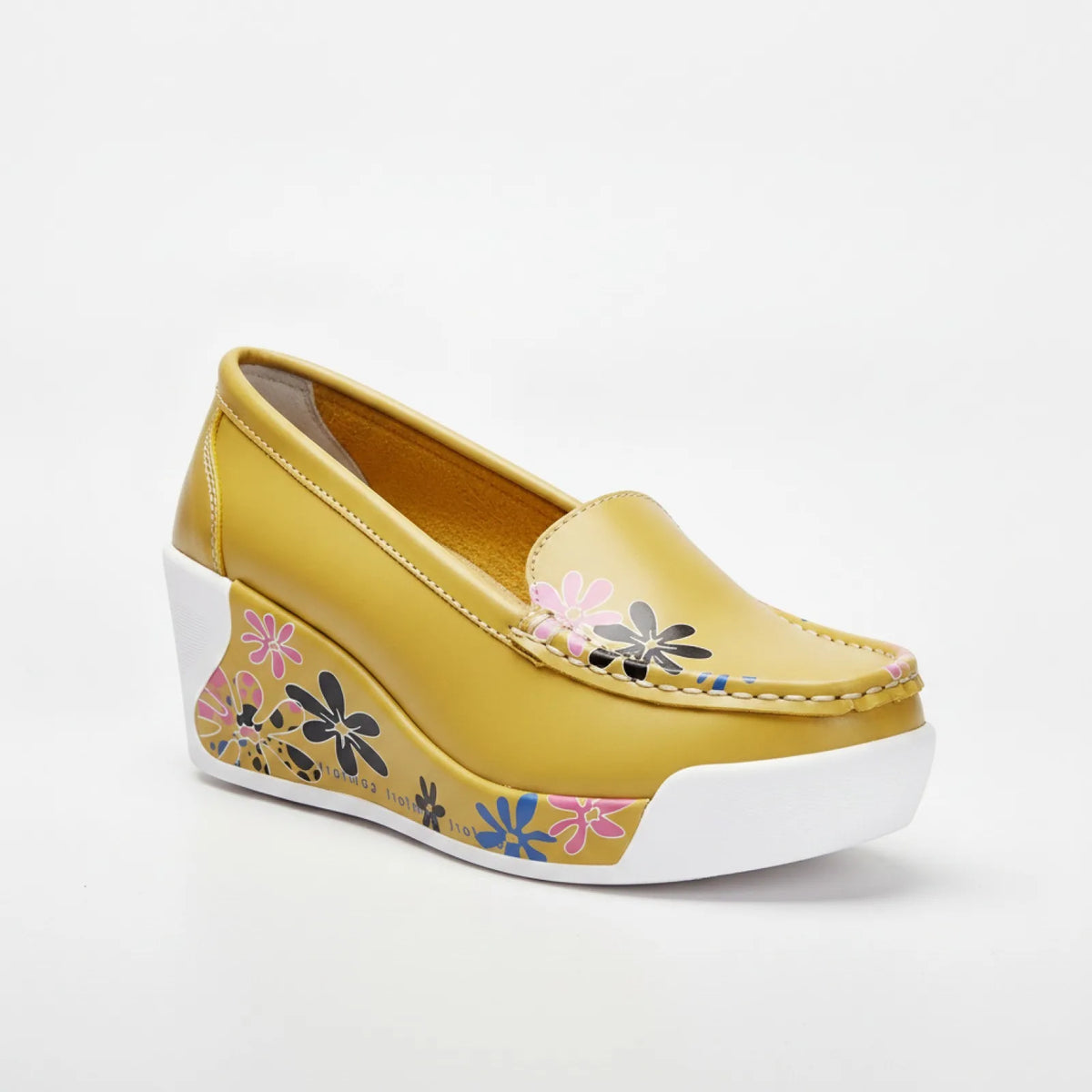 Mocassins Femme Compensés – Motifs Floraux Raffinés