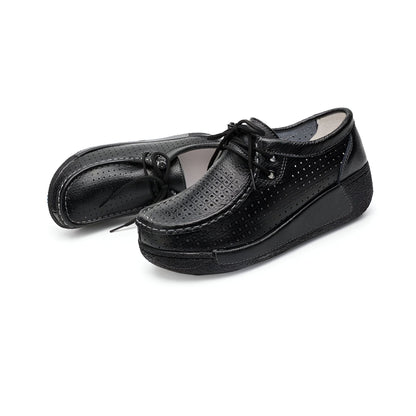Mocassins Femme Cuir Végan Respirant Semelle Compensée