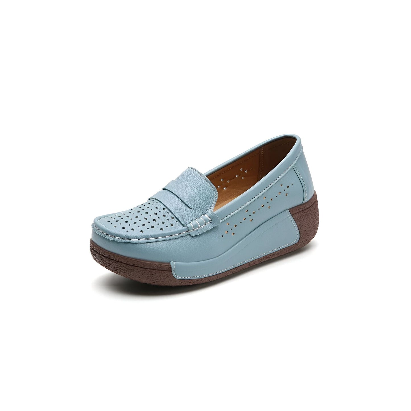 Auréa Mocassins femme cuir perforé semelle compensée