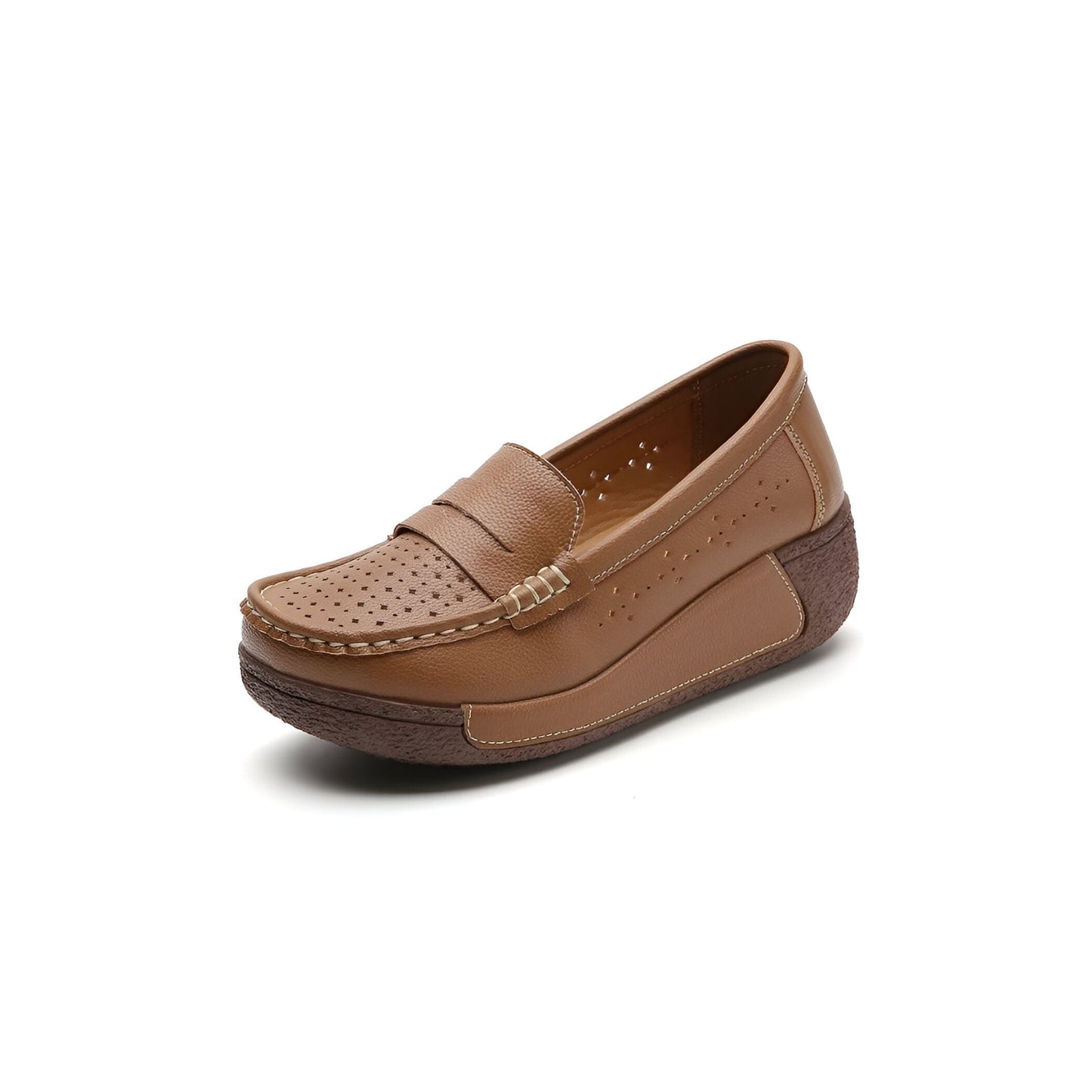 Auréa Mocassins femme cuir perforé semelle compensée