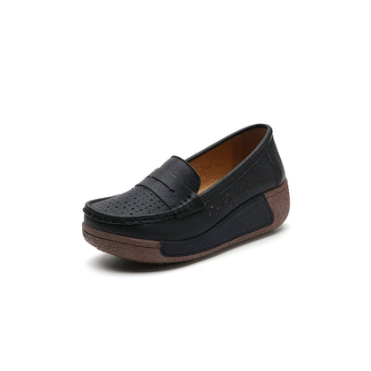 Auréa Mocassins femme cuir perforé semelle compensée