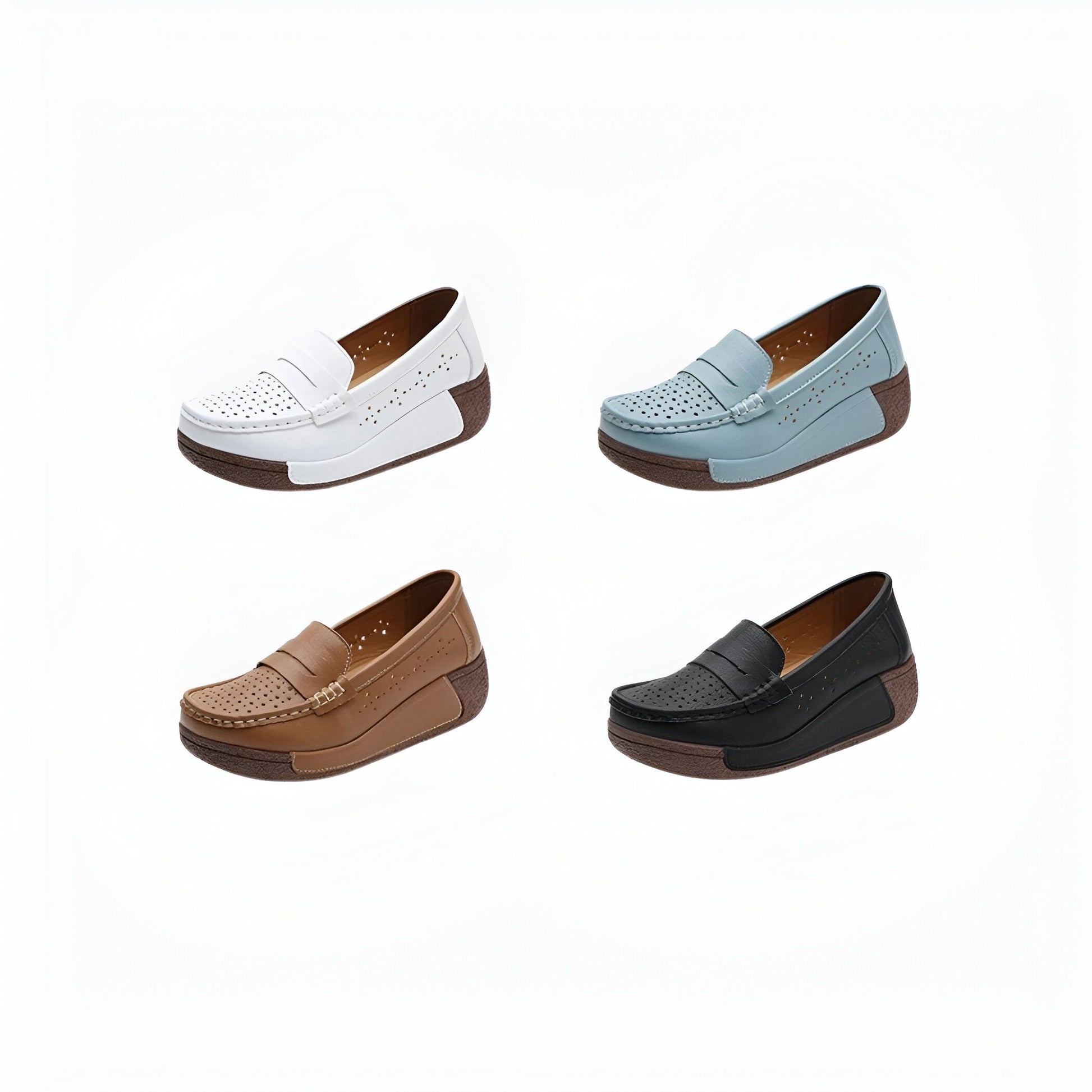 Auréa Mocassins femme cuir perforé semelle compensée