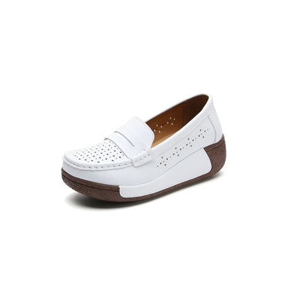 Auréa Mocassins femme cuir perforé semelle compensée