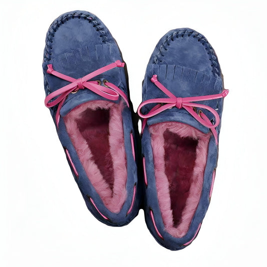 ChicLux Mocassins Daim Fourrés Noeud Confortables Femme