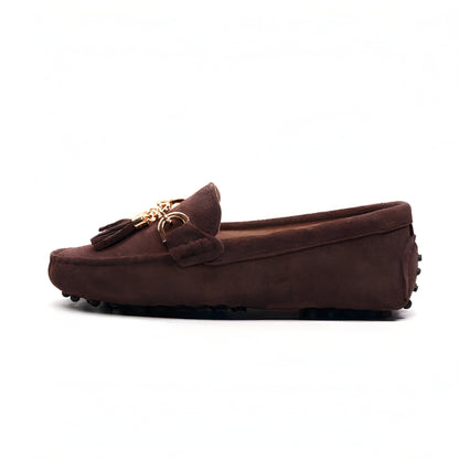Aurum Mocassins Femme Daim Souple Glands Or