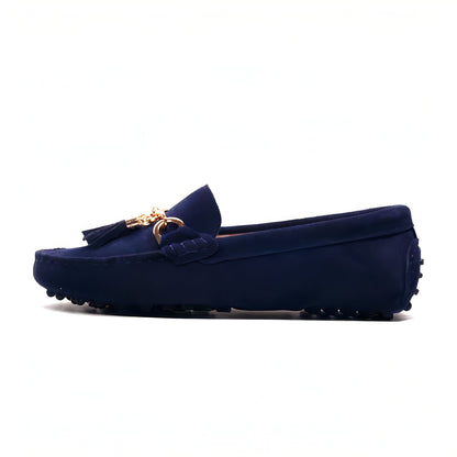Aurum Mocassins Femme Daim Souple Glands Or