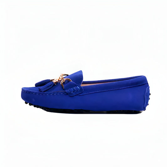 Mocassins Daim Véritable — Chaîne Dorée Femme Glands