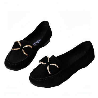 Auréa Mocassins Femme Noirs Élégants à Nœud Papillon
