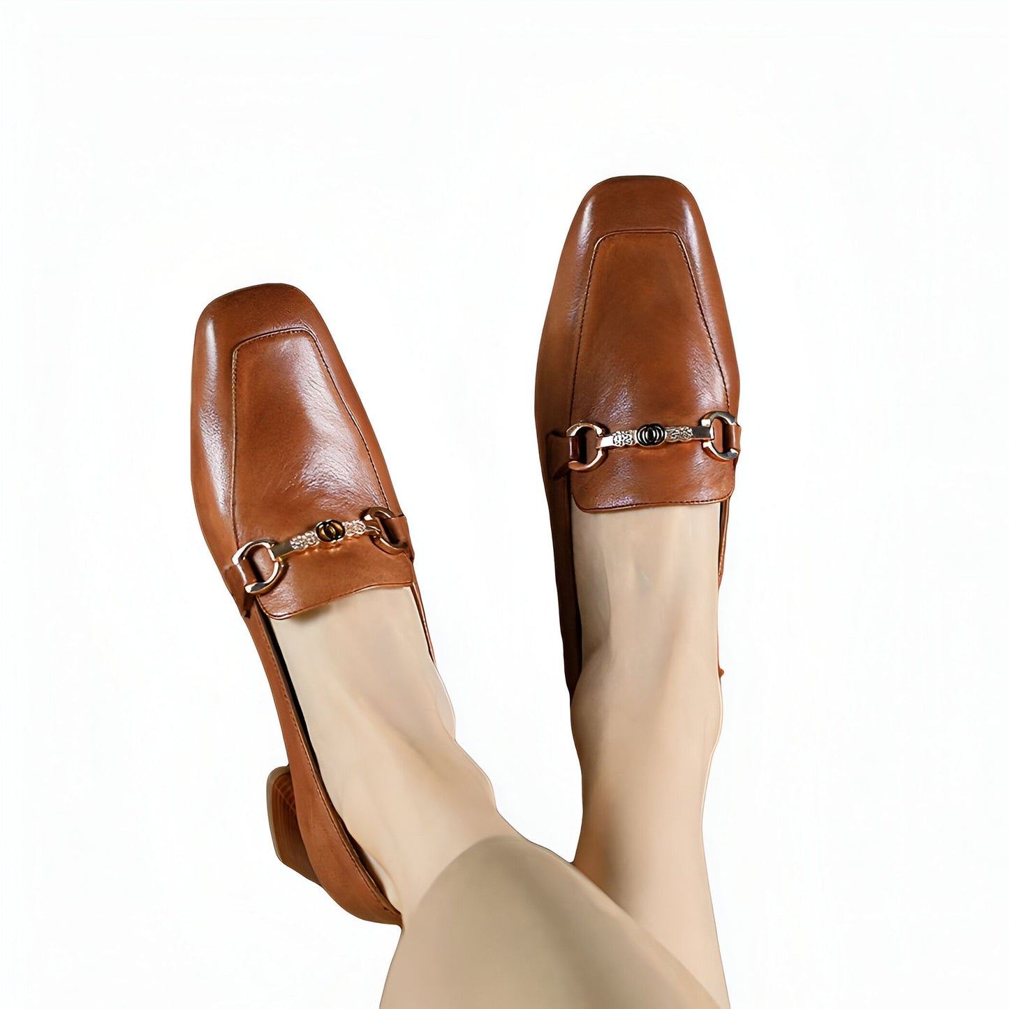 Atelier Luxe Mocassins Cuir Femme Talon Carré Mors