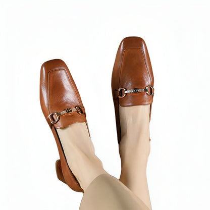 Atelier Luxe Mocassins Cuir Femme Talon Carré Mors