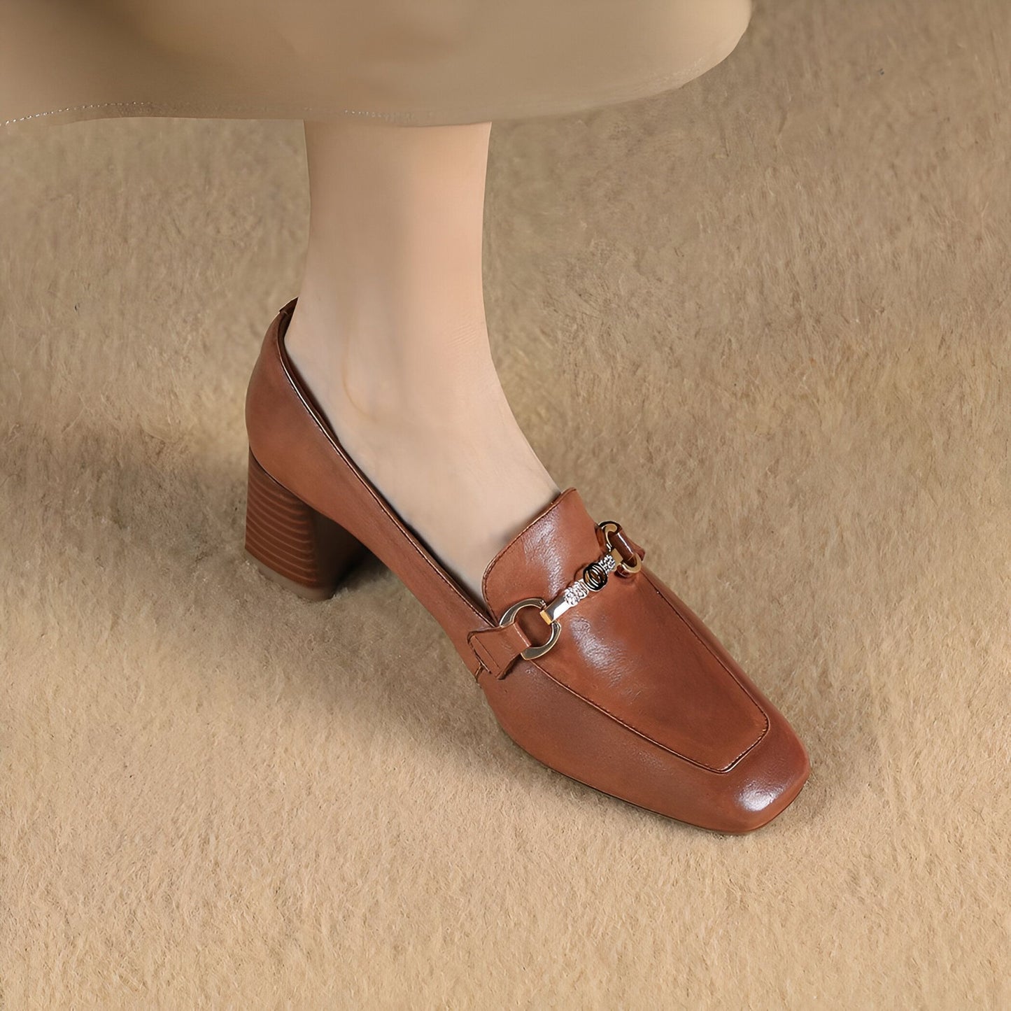 Atelier Luxe Mocassins Cuir Femme Talon Carré Mors