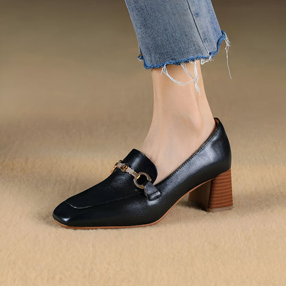Atelier Luxe Mocassins Cuir Femme Talon Carré Mors