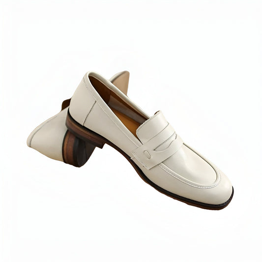 Signature Mocassins Cuir Véritable Beige Semelles Marron